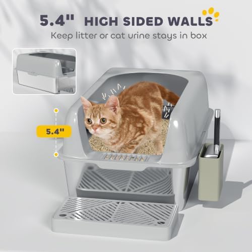 PawHut Stainless Steel Litter Box Easy Clean High Sided Scoop Light Gray - Image 3