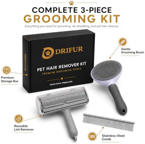 Pet Hair Remover Kit, 3-in-1 Reusable Lint Roller, Deshedding Brush & Grooming - Image 5