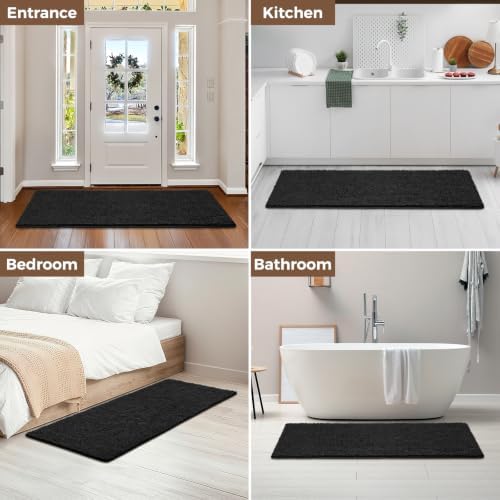 Bcoimo Bath Rug Mat, 60x24 Chenille Non Slip Black Long Bathroom Runner Rug - Image 6