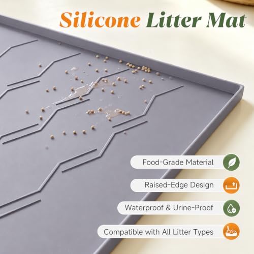 Songrey Silicone Cat Litter Mat 34" x 22", Large Litter Trapping Mat - Image 2