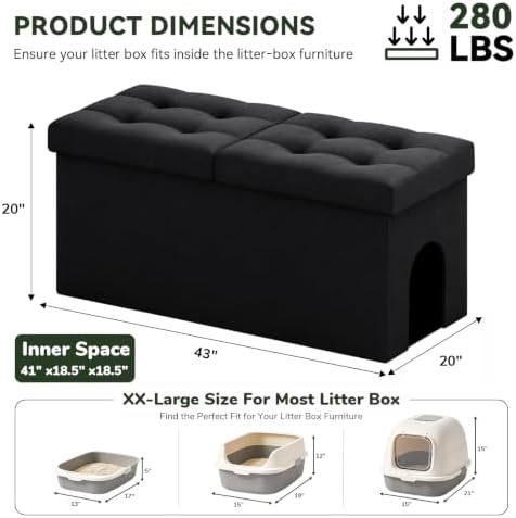 3-in-1 Cat Litter Box Enclosure Furniture, Cat Ottoman - Image 3