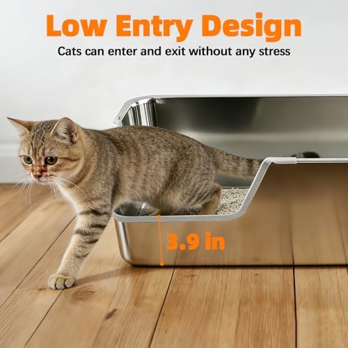 Stainless Steel Litter Box, Extra Large High Sided Litter Box - Image 4