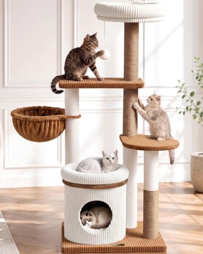 52" Cat Tree Tower for Large Cats, Modern Corduroy, Stable Base by Purrlato