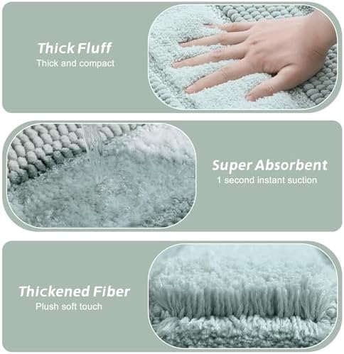 Kmson 3 Pcs Ombre Chenille Bathroom Rugs Set, Non-Slip Ultra Soft Washable - Image 4