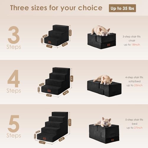EHEYCIGA Dog Stairs for Small Dogs 13.5" H, 3-Step Dog Steps for Cats - Image 3