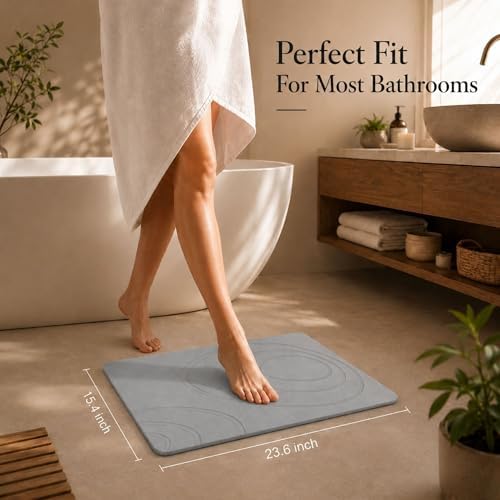 Stone Bath Mat for Bathroom, Diatomaceous Earth, Light Gray - Image 2