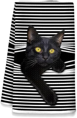 Black Cat Kitchen Dish Towels, Cat Lovers Mom Dad Lady Gifts Decorative Hand by Unknown