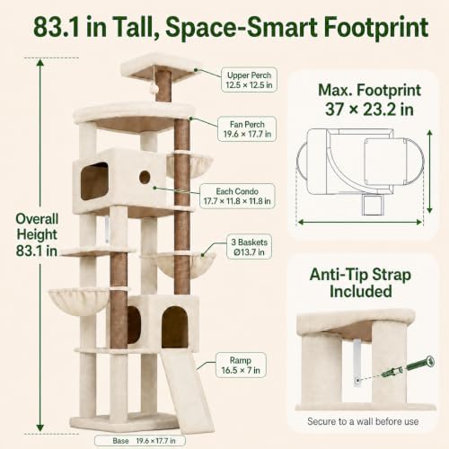 Globlazer Extra Tall Cat Tree for Large Cats, Heavy Duty Tower - Image 6