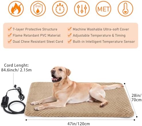 INVENHO Extra Large Pet Heating Pad, Adjustable Temperature Waterproof Dog Cat - Image 5
