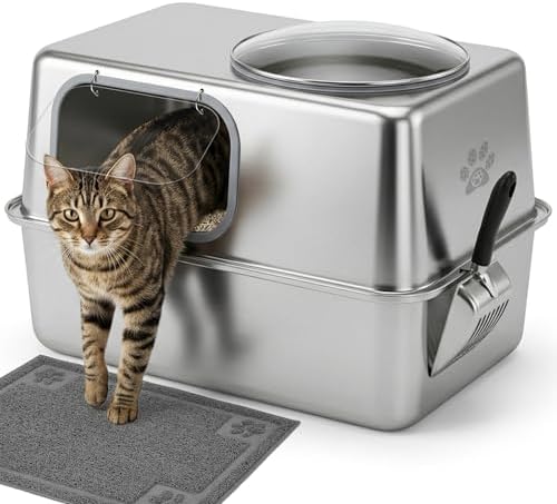 Enclosed Stainless Steel Litter Box by PTLOM