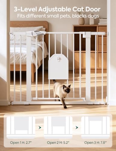 Babelio 36" Tall Dog Gate with Adjustable Cat Door, CatPrivilege I - Image 2
