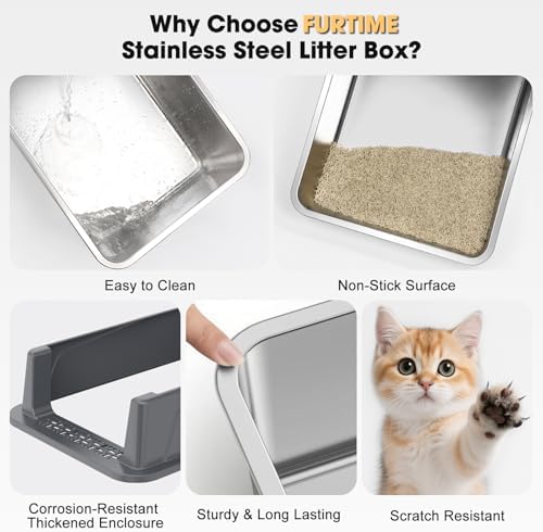 FURTIME Stainless Steel Cat Litter Box, Small Cats Metal Litter Box - Image 6