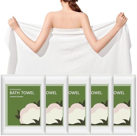 Disposable Bath Towels, 5 Pack 55" x 27.5" Ultra Soft, Quick Dry Disposable by Tvvcalk