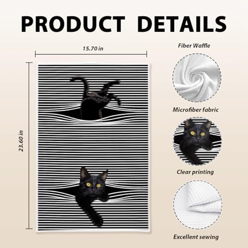 Black Cat Kitchen Dish Towels, Cat Lovers Mom Dad Lady Gifts Decorative Hand - Image 5