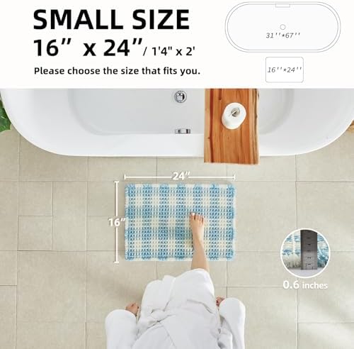 TYUU Waffle Bath Mat, Small Cute Bathroom Rug Non Slip, 24x16 Blue & White - Image 3