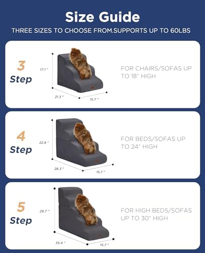Gray Curved Dog Stairs Ramp for High Beds 28.7" H, 5-Step Dog Steps for Small - Image 4