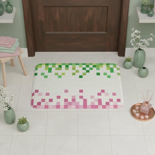 Pixelated Style Bath Rug, Geometric Camouflage Grid Shaggy Absorbent Non Slip - Image 5