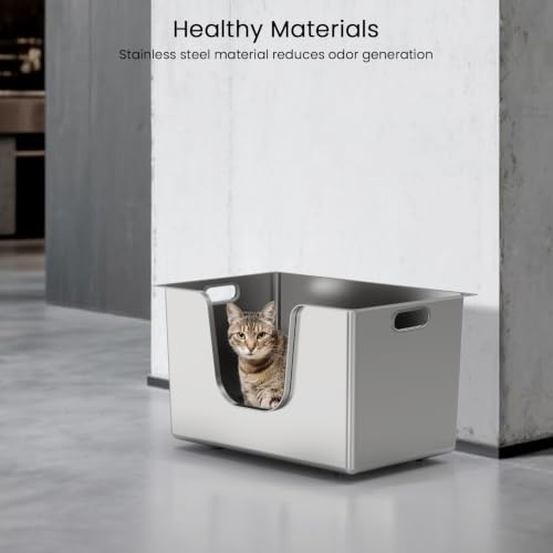 Enclosed Stainless Steel Cat Litter Box 11.8” High Sides, Extra Large Litter Box - Image 6