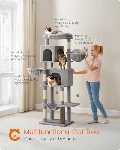 Feandrea Cat Tree, 69-in Large Cat Tower, Dove Gray - Image 2