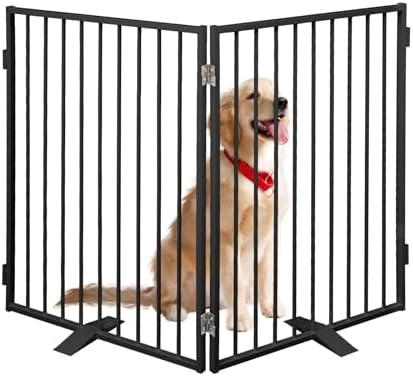 Metal Freestanding Dog Gates Indoor 2 Panels 32" Tall 48" Wide by FurggisPet