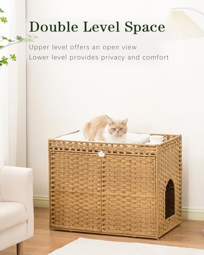 SETVSON Cat Litter Box Enclosure, Extra Large Hidden PE Rattan Natural - Image 2