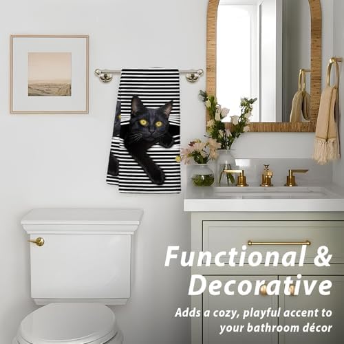 Black Cat Kitchen Dish Towels, Cat Lovers Mom Dad Lady Gifts Decorative Hand - Image 4