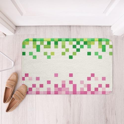 Pixelated Style Bath Rug, Geometric Camouflage Grid Shaggy Absorbent Non Slip by Manfei