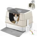 Enclosed Cat Litter Box with Flip-Top Lid, Stainless Steel Large Covered Litter by TehoaoWomensClothes