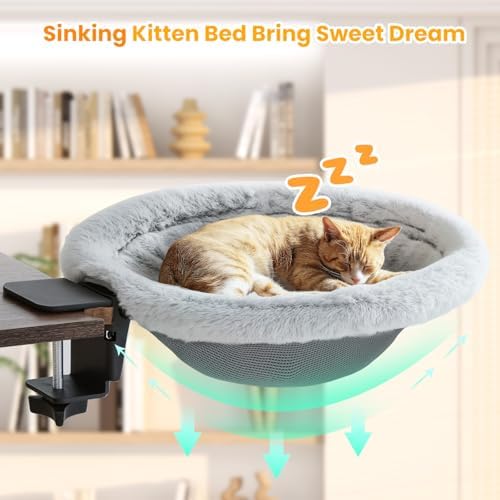 Pawaboo Cat Desk Bed, One-Click Foldable Sunken Cats Hammock up to 40lbs - Image 2