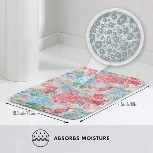 Pink Flamingos Palm Leaves and Flowers Bath Mat Non-Slip Soft Microfiber - Image 5