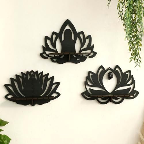 Artilady Lotus Crystal Shelf Display Wall Decor, Witchy Wood Storage Shelves - Image 3