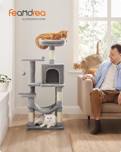 Feandrea Cat Tree, 44.1-Inch Cat Tower, Light Gray - Image 2