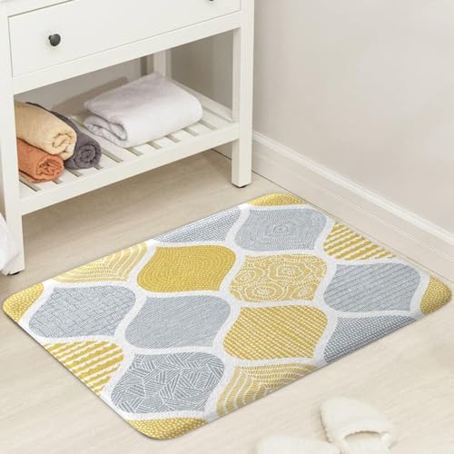 JAWO Yellow and Grey Paisley Bath Mat - Image 3