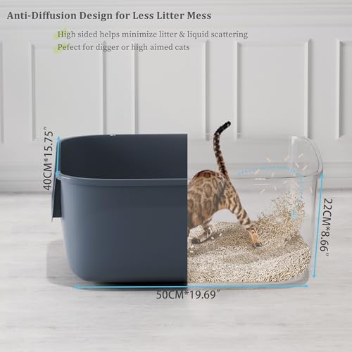 Vealind Large Cat Litter Box High Sided Entry Cat Litter Pan 50 x 40 x 22 CM - Image 3