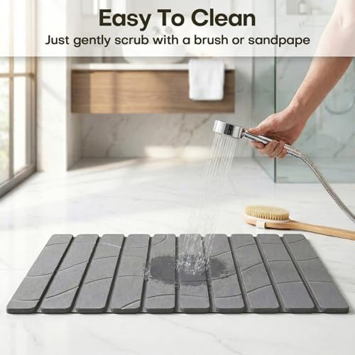 Linidcoud Foldable Stone Bath Mat, Non Slip Large Diatomaceous Shower Mat - Image 5