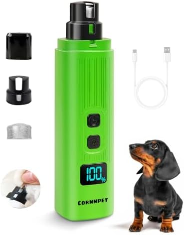 Electric Dog Nail Grinder with 2 Level LED Lights, 2 Speed 30dB Super Quiet and by CORNNPET