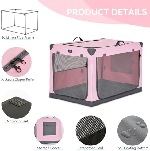 PETSFIT 26" Soft Portable Dog Crate – Patented Spiral Sturdy Frame, Collapsible - Image 5