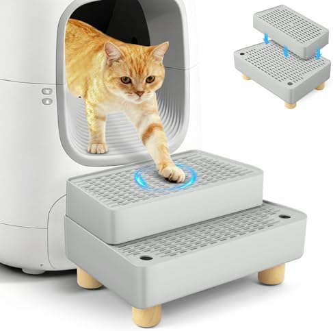 Extra Large 2 Steps Cat Litter Box Step Ramp, Cat Litter Catcher Mat by Bartuke