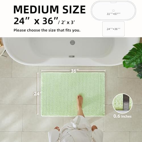 TYUU Waffle Bath Mat, Boho Bathroom Rugs Non Slip, 36x24 Pale Green - Image 2