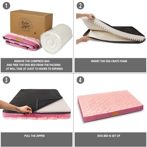 Patas Lague Orthopedic Dog Bed Washable Pet Crate Mat 30''X20'' Pink - Image 5