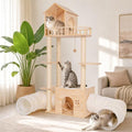 58-Inch Solid Wood Cat Tree for Indoor Cats, Tall Cat Tower, Double Tunnels by REGMUSE