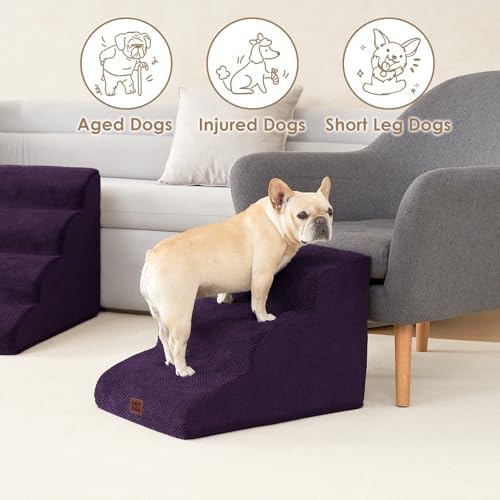EHEYCIGA Curved Dog Stairs Ramp, 3-Step Dog Steps, 15.7" H Pet Step - Image 4