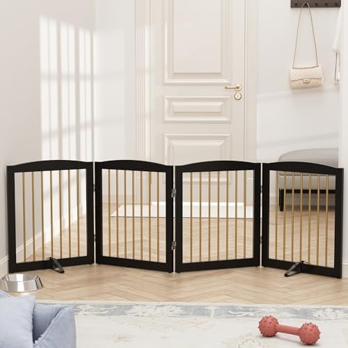 PUPETPO Freestanding Pet Gate for Dogs, Foldable Wooden Dog Gate for House - Image 2