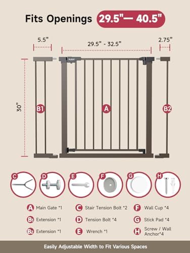 29.5-40.5" Baby Gate for Stairs, Dog Gate for Doorways, Walk Thru Auto Close - Image 6