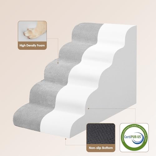 EHEYCIGA Extra Wide Dog Stairs for Large Dogs, 24.4" H Pet Step, Light Grey - Image 2