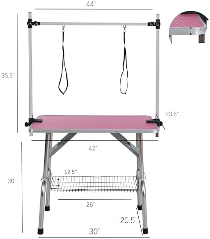42" Pet Dog Grooming Table, Foldable Stainless Steel Frame Pet Drying Grooming - Image 2
