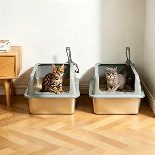 Kirecoo 2 Pack Medium Semi-Enclosed Stainless Steel Cat Litter Box - Image 7