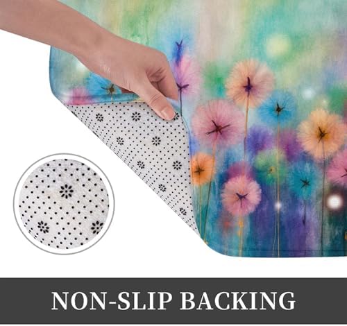 Colorful Watercolor Flowers Bath Mat 24x16 Inch Non-Slip Soft Microfiber - Image 4