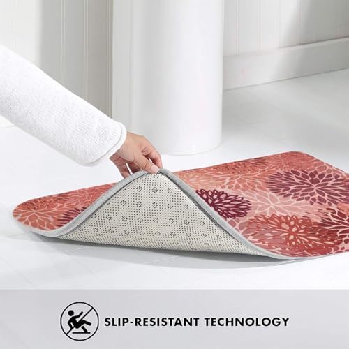 Red Flowers Bath Mat Non-Slip Soft Microfiber Bathroom Rugs Washable Bathmat - Image 4