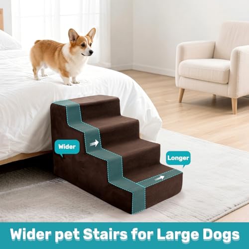 Dog Stairs for Bed, Extra Wide 4-Step Dog Steps for High Bed, High-Density Foam - Image 7